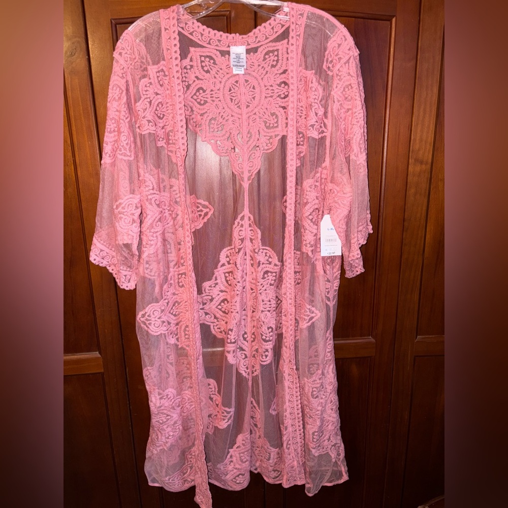 Time and Tru Pink Lace Kimono Jacket